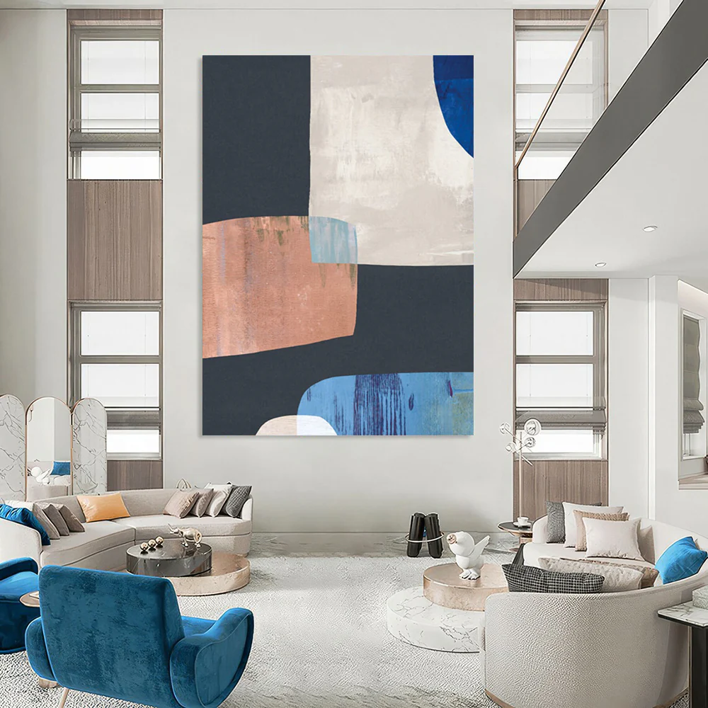 Geometric Color Harmony – Black, White, Blue, and Copper Abstract Shapes ehj710 - Image 3