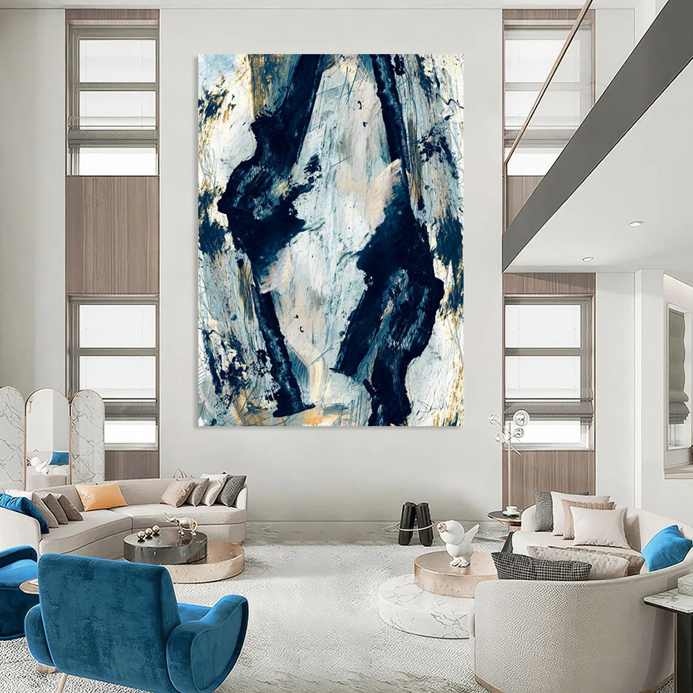 “Echoes of Form” - Blue, white, gold, abstract shapes and textures mHp437 - Image 3
