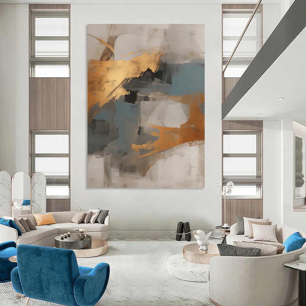 “Gold and Cool Tones Abstract” – Balanced Abstract with Warm and Cool Contrasts soE363 - Image 3