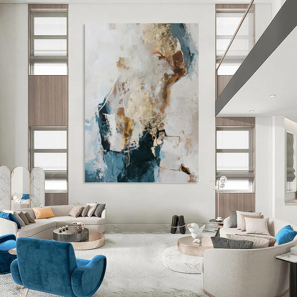 “Blue - Gold Abstract Harmony” Abstract Painting on Canvas, Coastal - Inspired Decor Omn0767 - Image 3