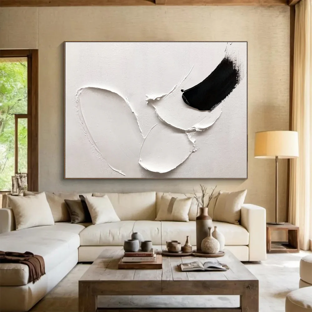 Black - White Abstract “Bold Strokes” Painting on Canvas, Dramatic Modern Art rRx872 - Image 3