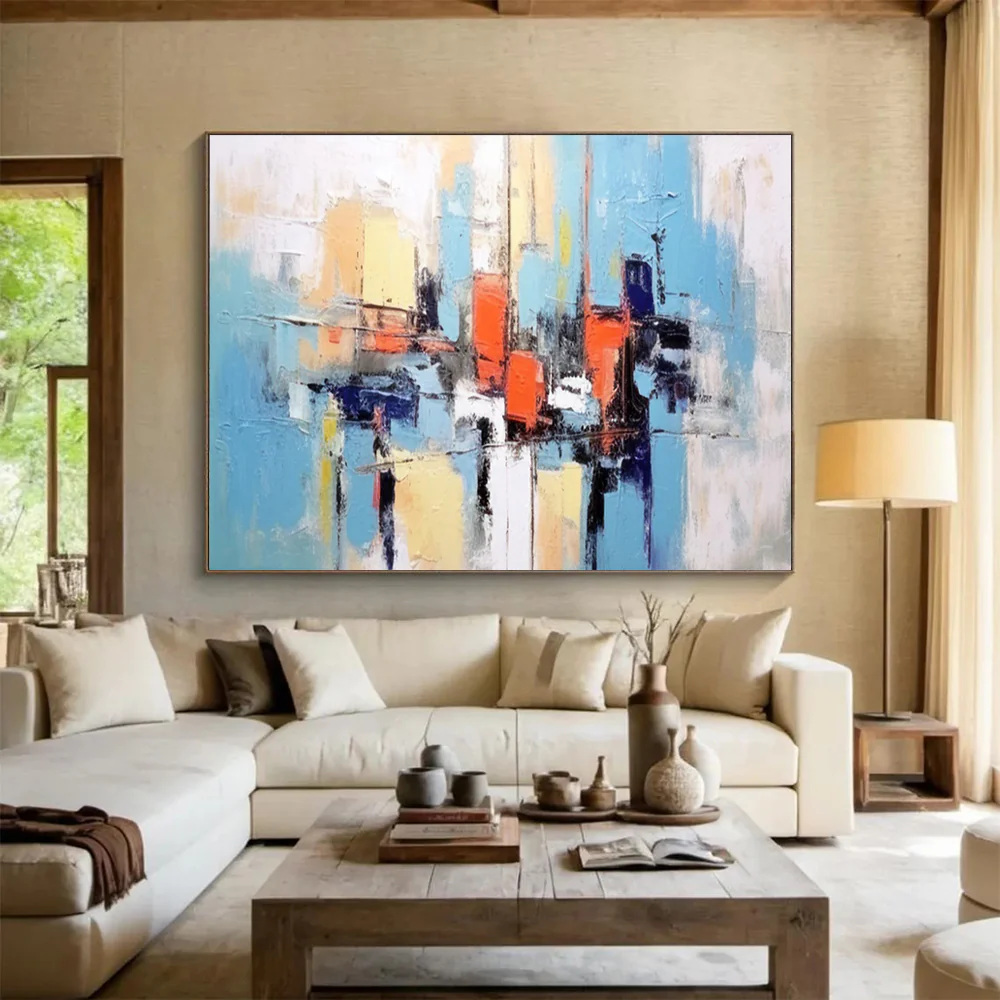 Abstract City Blocks in Bright Hues Abstract acrylic painting YyQ839 - Image 3