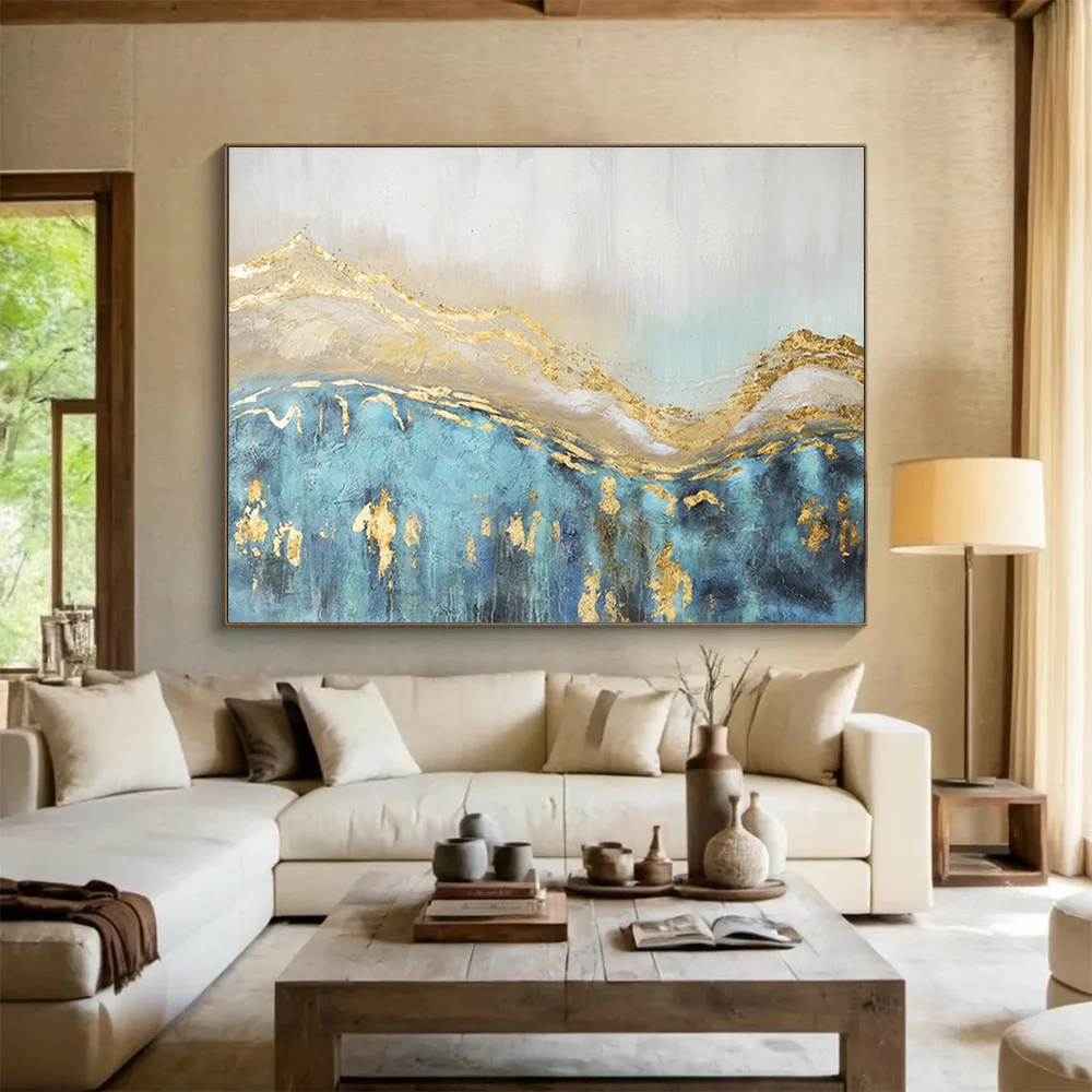 Abstract Landscape Painting on Canvas - “Golden Peaks” KiO087 - Image 3