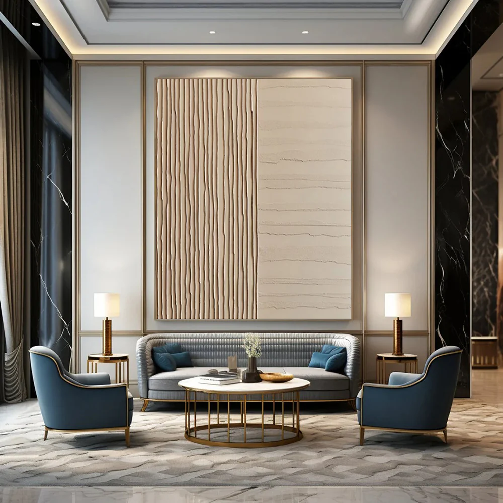 “Beige Textured Stripes” - Minimalist Abstract Art on Canvas gwJ9277 - Image 4