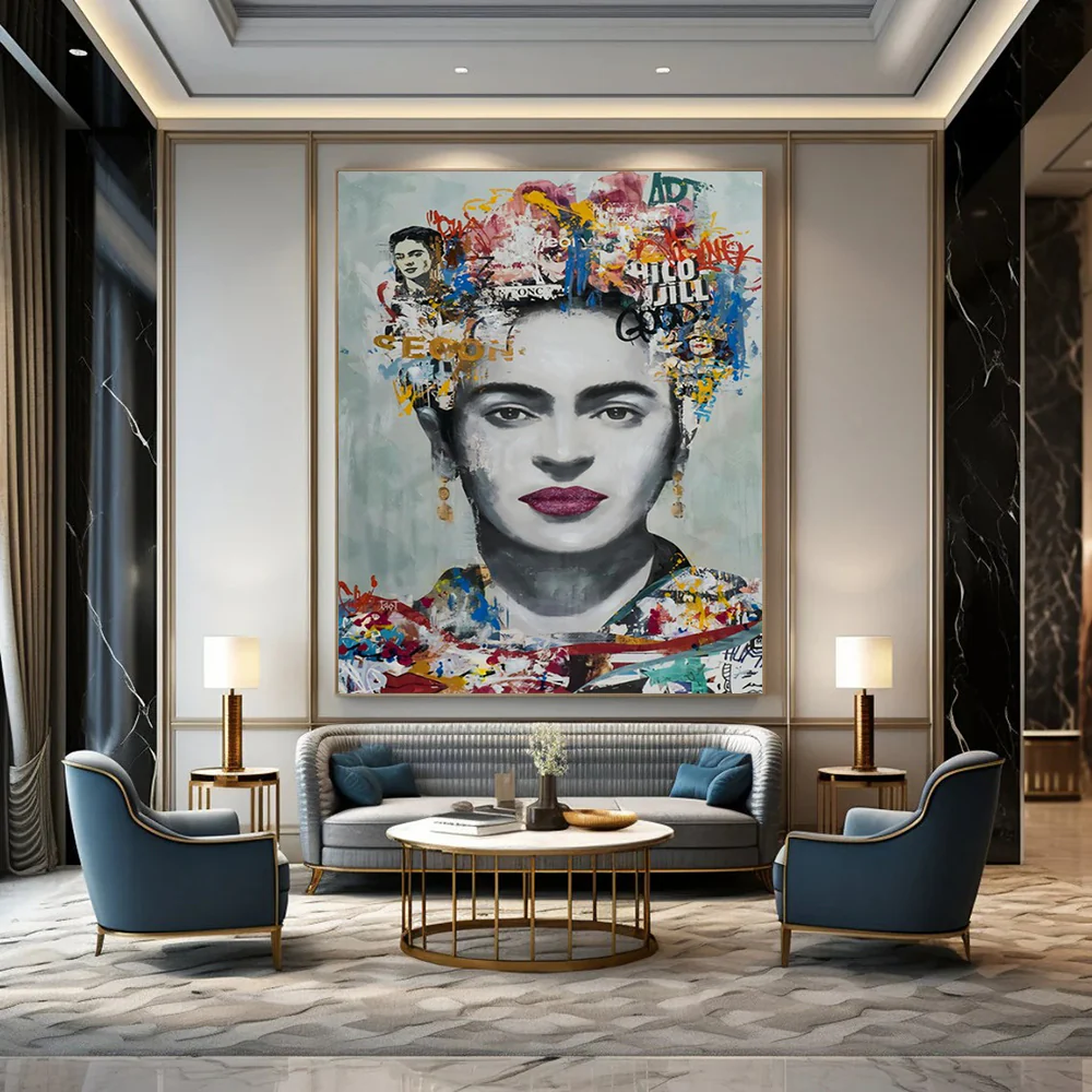 Colorful Mixed - Media Abstract Portrait, Frida - Themed Art for Bohemian Living Room & Art Gallery zfEgfTNf7240 - Image 4