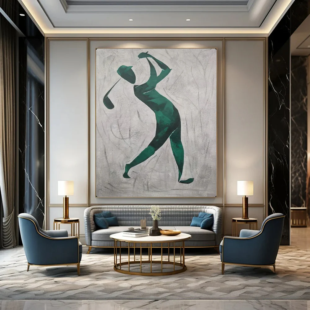 Abstract Painting Green Golfer Silhouette Art for Game Room & Sports Bar Decor EOcPxhoZ5290 - Image 4