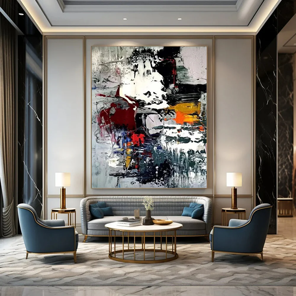 “Colorful Chaos Fusion” – Vibrant mix of red, yellow, blue, gray, dynamic splashes NfH009 - Image 4