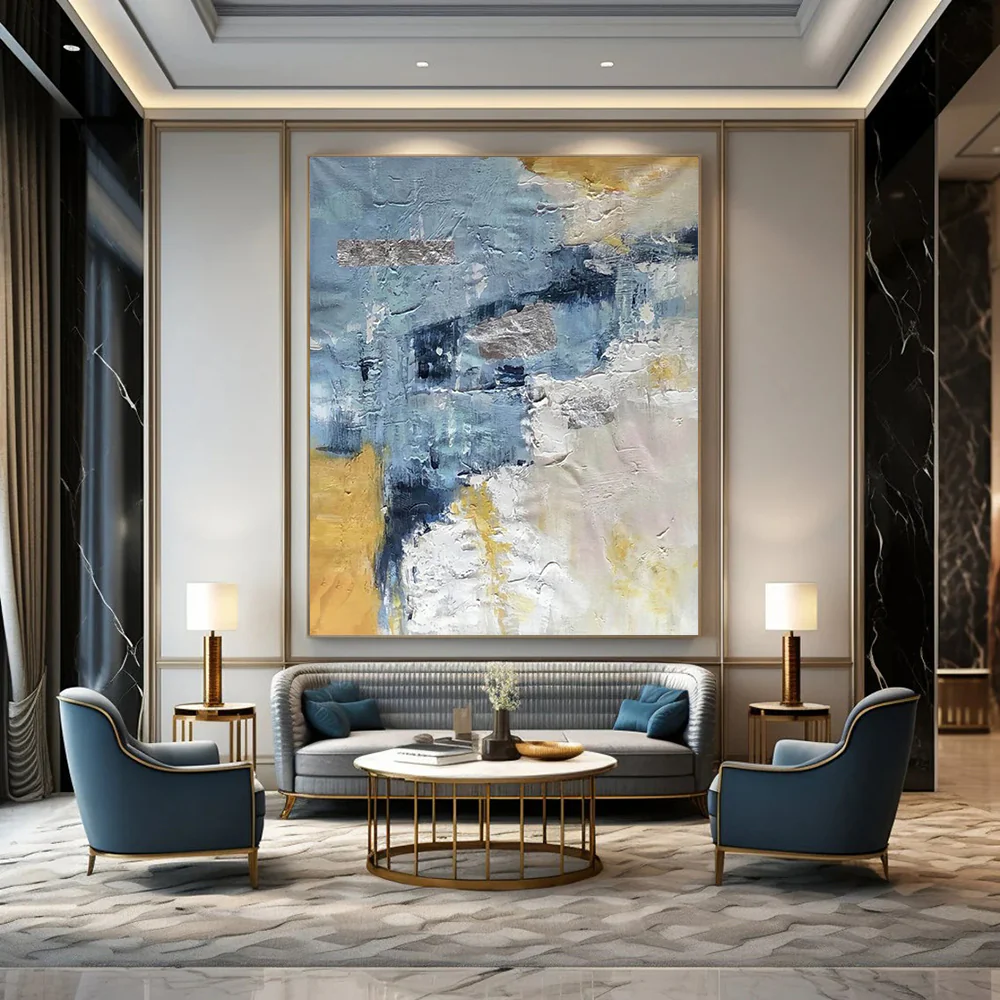 Blue and Gold Textured Abstract – Mixed - Media with Metallic Elements ekQ812 - Image 4