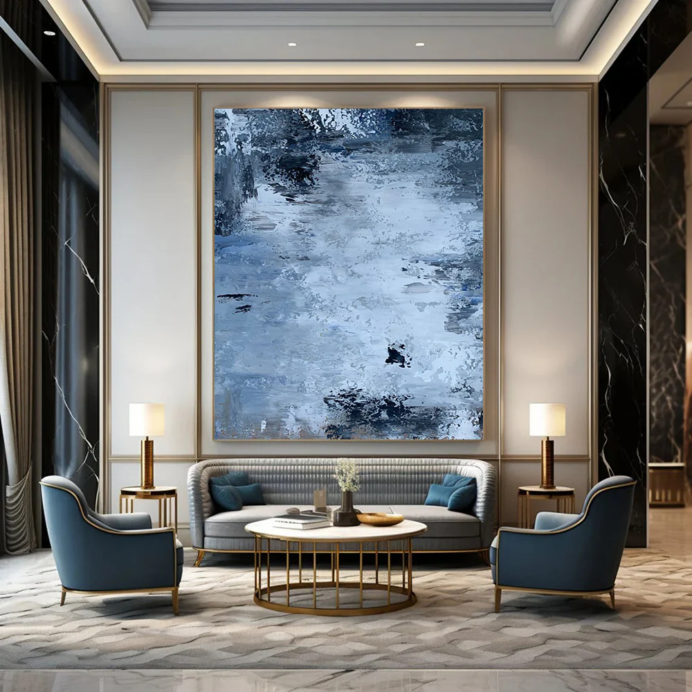 Blue and Gray Abstract Stream – Textured Acrylic Landscape idn071 - Image 4