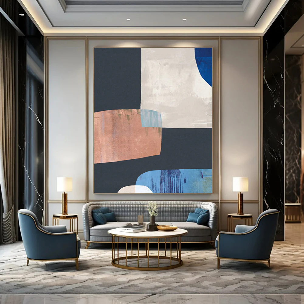 Geometric Color Harmony – Black, White, Blue, and Copper Abstract Shapes ehj710 - Image 4