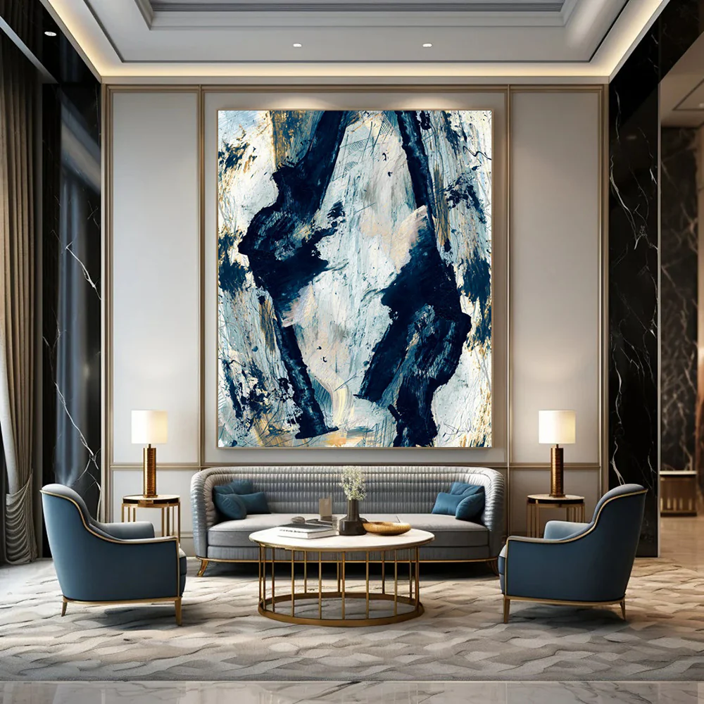 “Echoes of Form” - Blue, white, gold, abstract shapes and textures mHp437 - Image 4