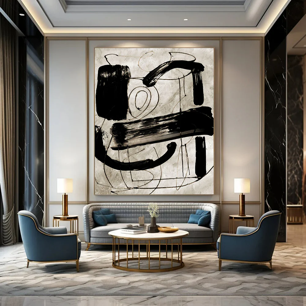 “Ink Abstraction” - Black, gray, dynamic brushstrokes on light background PkZ146 - Image 4