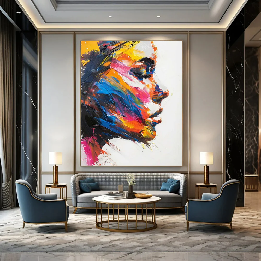 “Colorful Portrait Impression” – Abstract Portrait Oil Painting with Bold Color Palette lyQ186 - Image 4
