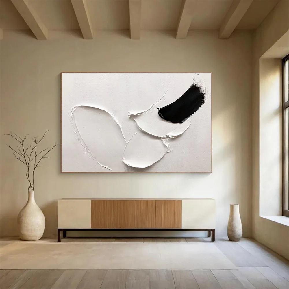 Black - White Abstract “Bold Strokes” Painting on Canvas, Dramatic Modern Art rRx872 - Image 4