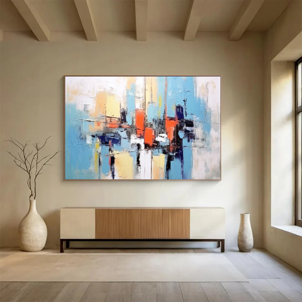 Abstract City Blocks in Bright Hues Abstract acrylic painting YyQ839 - Image 4