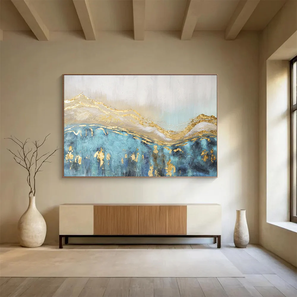 Abstract Landscape Painting on Canvas - “Golden Peaks” KiO087 - Image 4