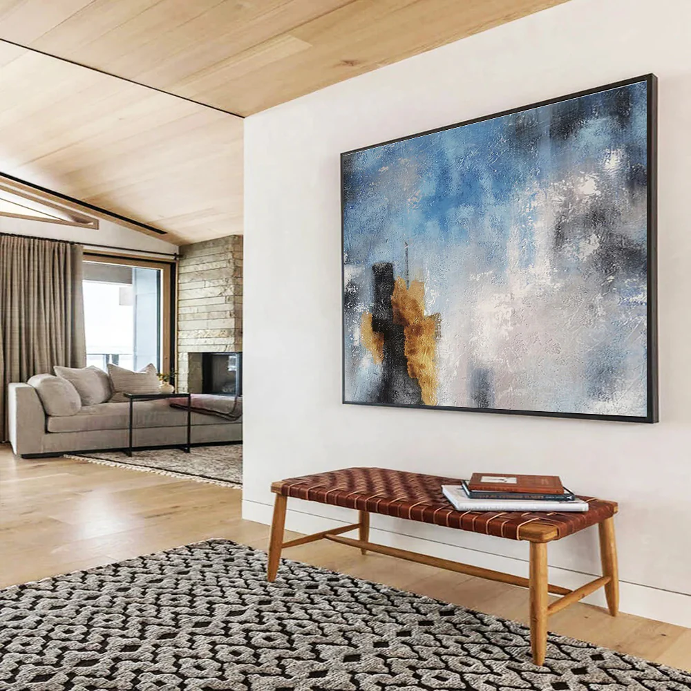 Blue and Gray Abstract Cityscape Painting on Canvas - “Urban Mist” ooA907 - Image 5