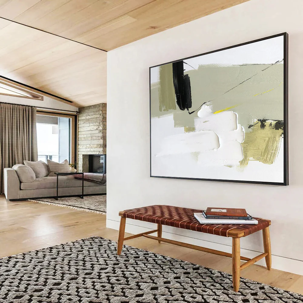 Abstract Painting with Black, White, Green, and Yellow for Modern Office & Creative Nook xIt514 - Image 5