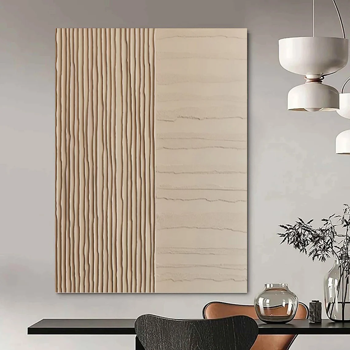 “Beige Textured Stripes” - Minimalist Abstract Art on Canvas gwJ9277 - Image 5