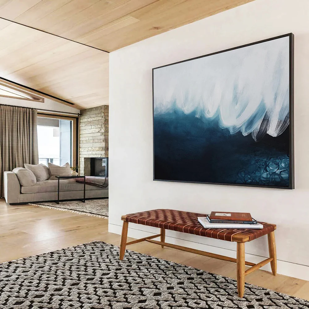 Blue - White Abstract Wave Painting for Nautical Bedroom & Coastal Restaurant ASY276 - Image 5