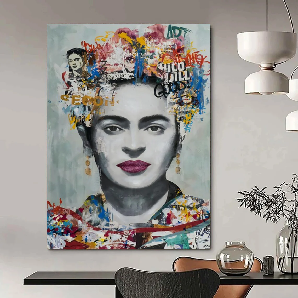Colorful Mixed - Media Abstract Portrait, Frida - Themed Art for Bohemian Living Room & Art Gallery zfEgfTNf7240 - Image 5