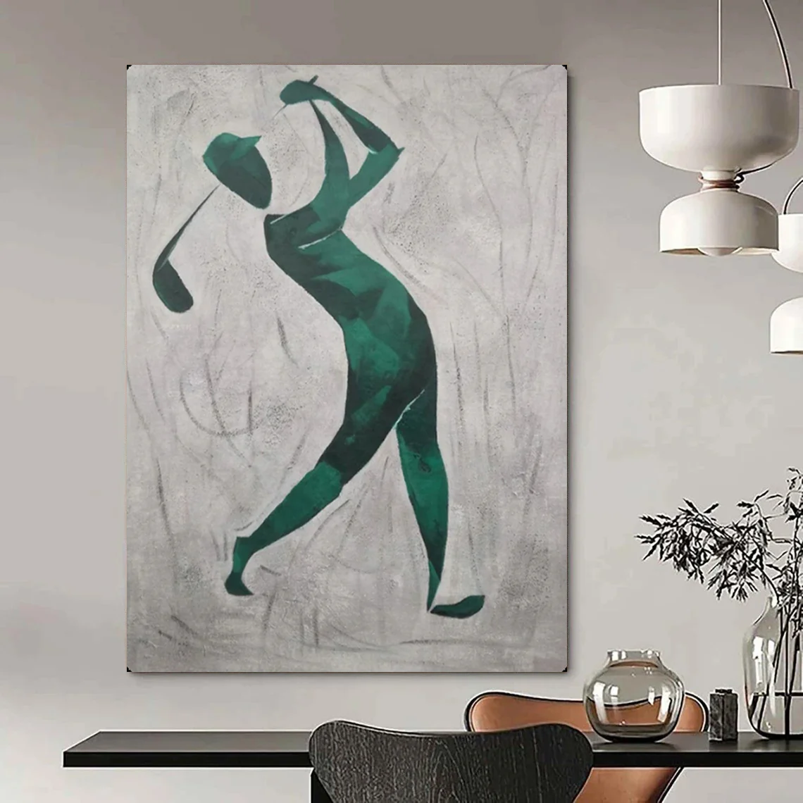 Abstract Painting Green Golfer Silhouette Art for Game Room & Sports Bar Decor EOcPxhoZ5290 - Image 5