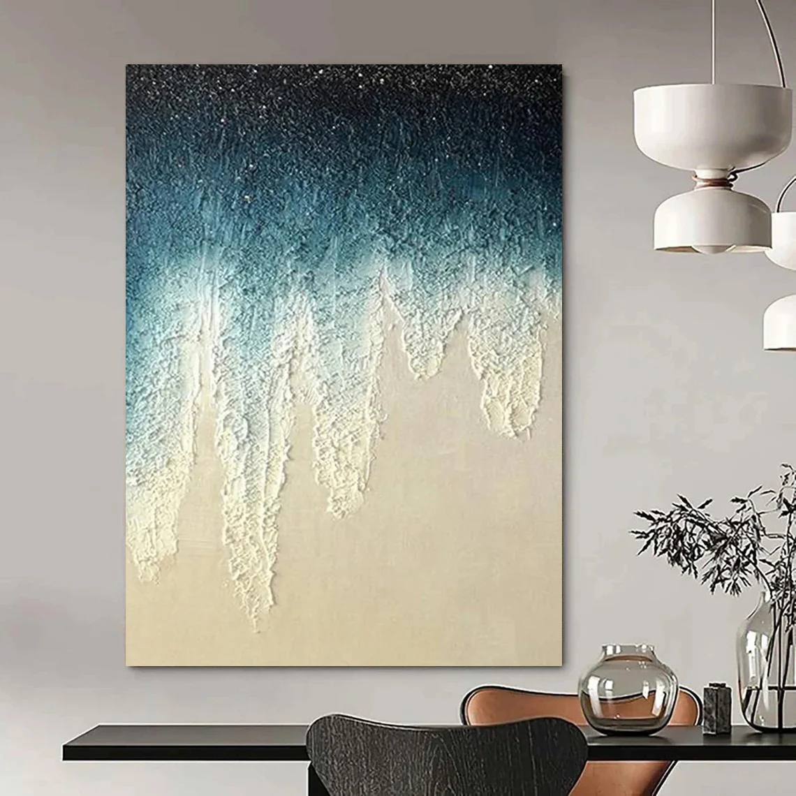 “Gradient Drip Textures” – Top - dark to bottom - light blue - white gradient, with dripping, thick - textured forms. Mph440 - Image 5
