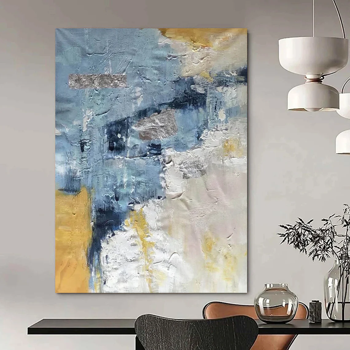 Blue and Gold Textured Abstract – Mixed - Media with Metallic Elements ekQ812 - Image 5