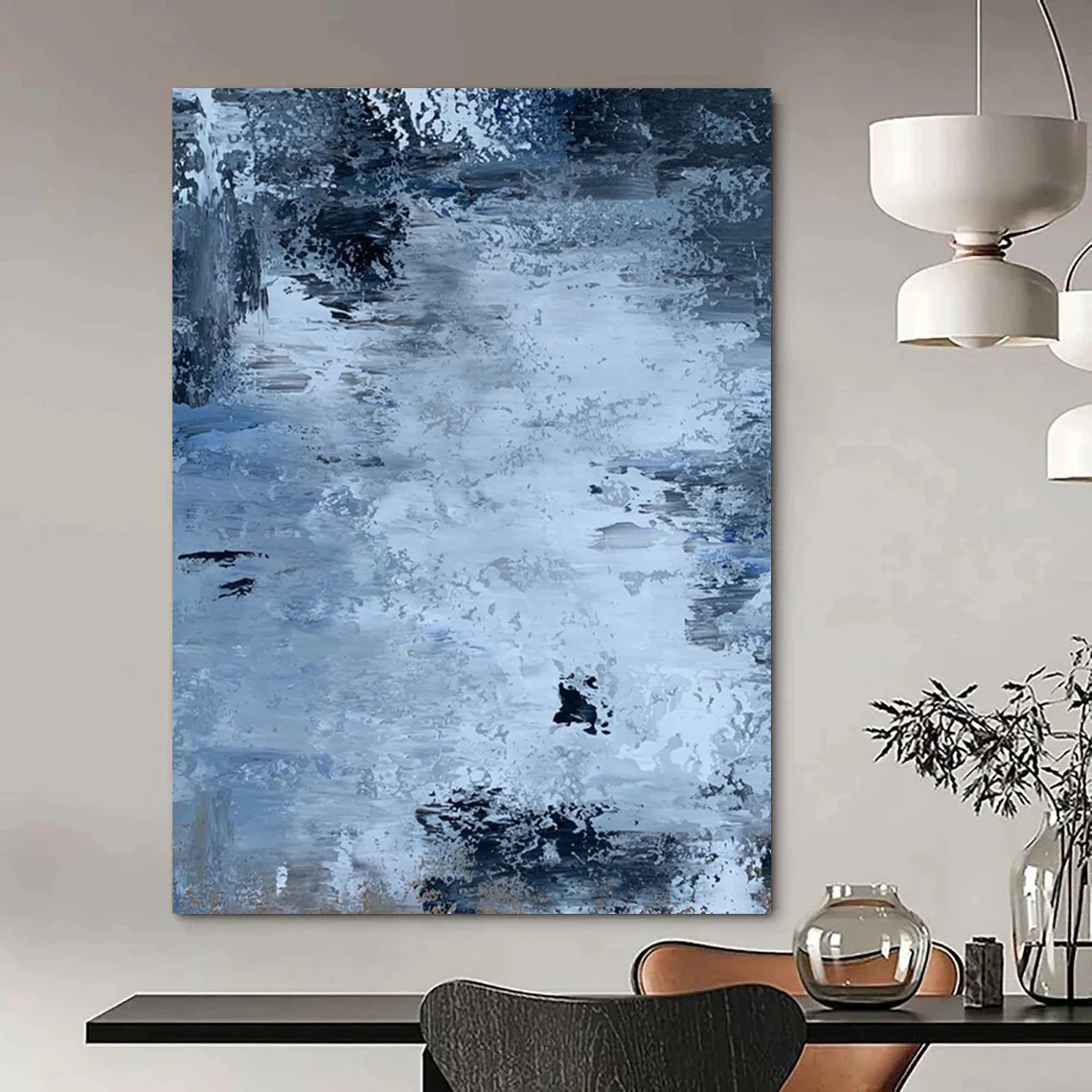 Blue and Gray Abstract Stream – Textured Acrylic Landscape idn071 - Image 5