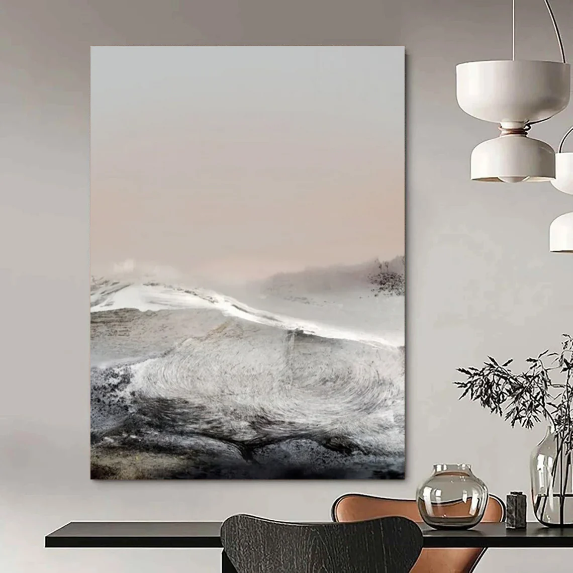 “Frosted Peaks” - Muted grays, whites, soft pinks, wintry mountain landscape xna220 - Image 5