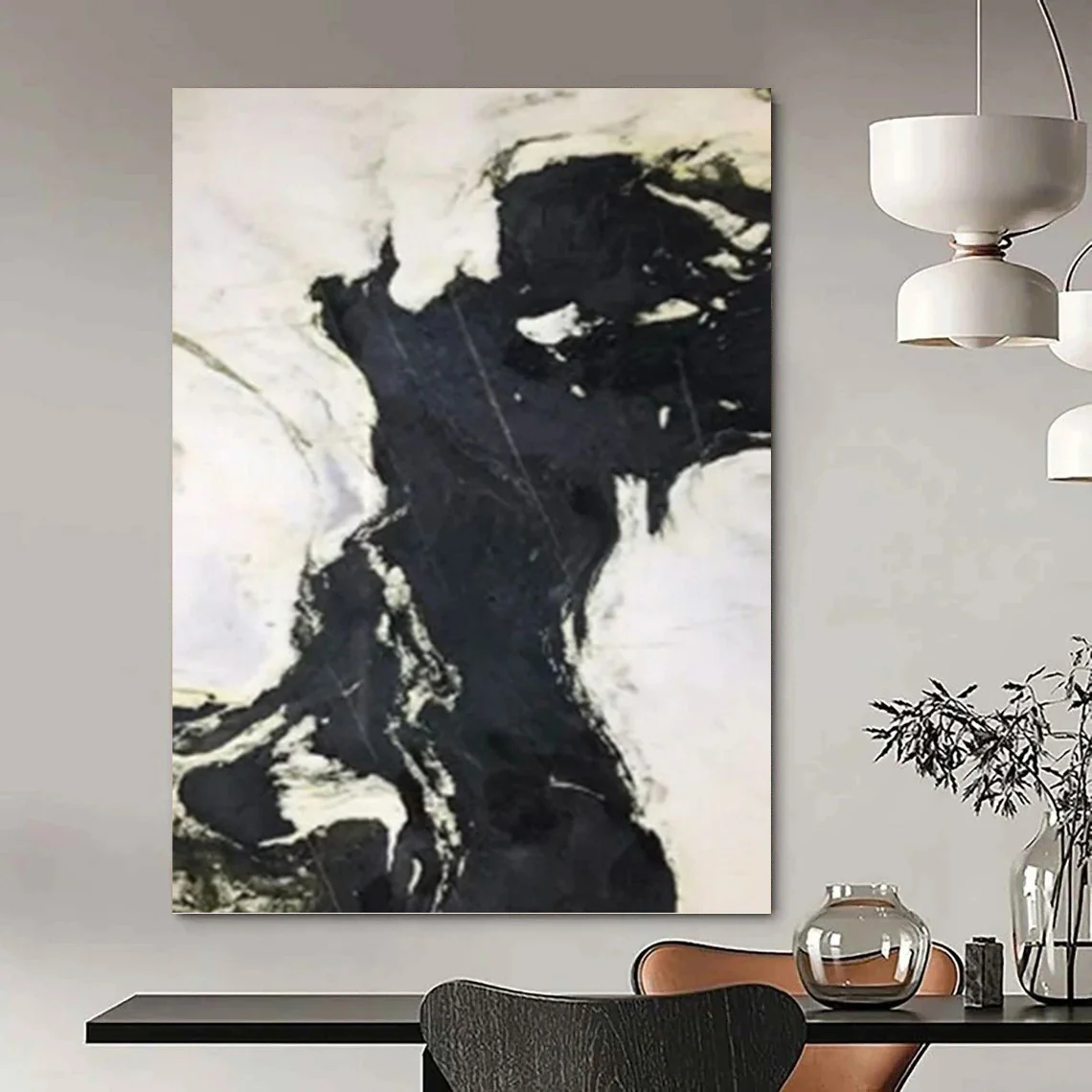 “Black - White Marble - Like Swirls” Abstract Painting on Canvas, Modern Entryway Decor sQh9494 - Image 5