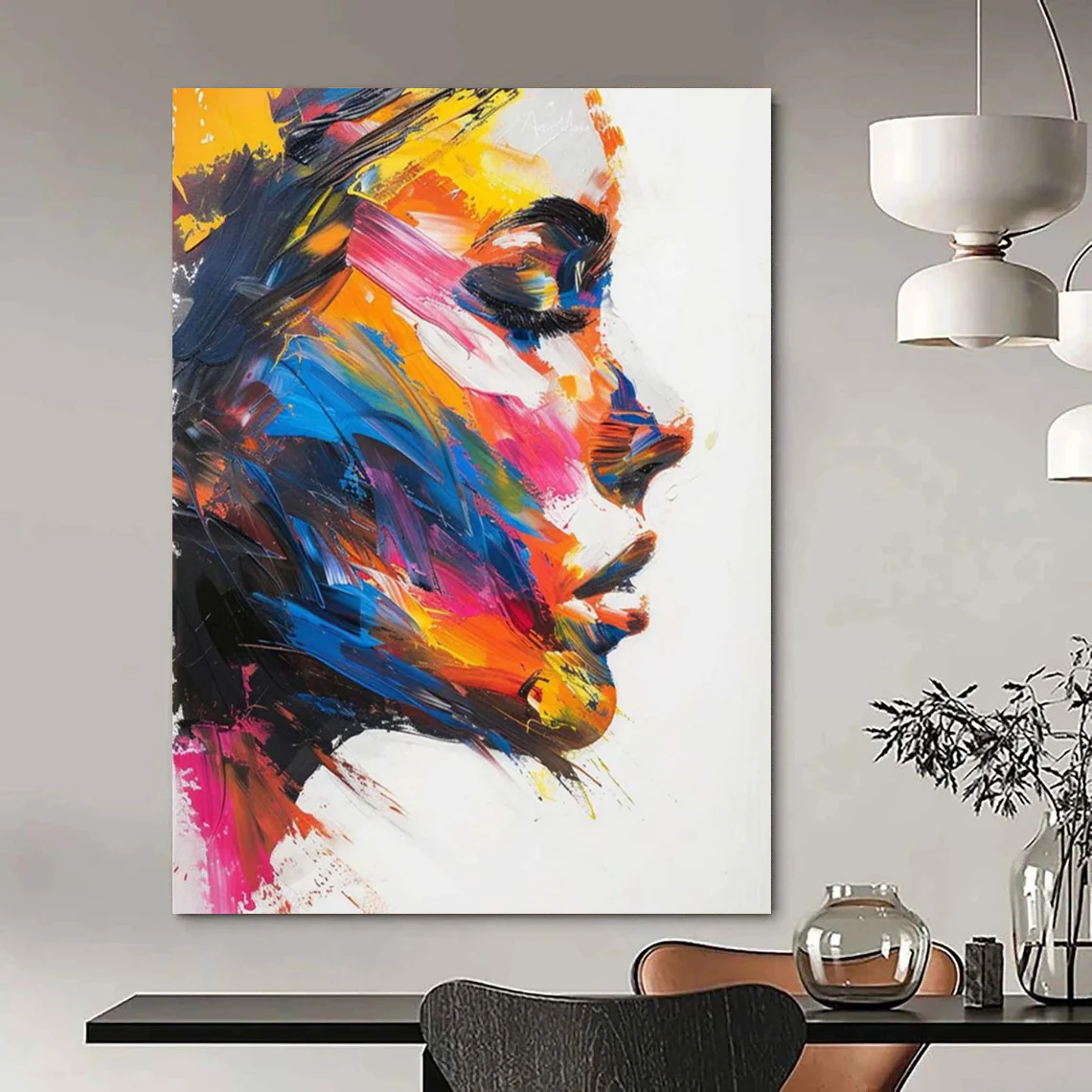 “Colorful Portrait Impression” – Abstract Portrait Oil Painting with Bold Color Palette lyQ186 - Image 5