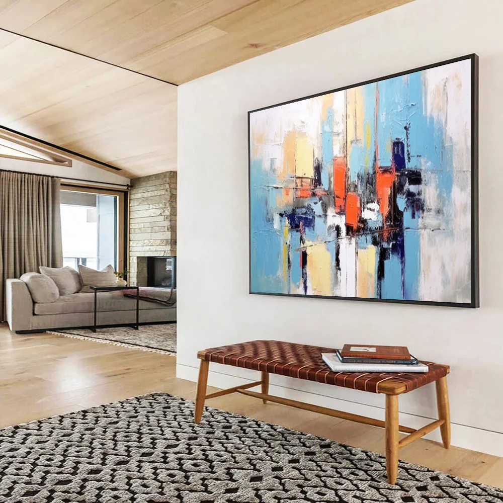 Abstract City Blocks in Bright Hues Abstract acrylic painting YyQ839 - Image 5