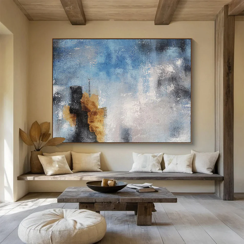 Blue and Gray Abstract Cityscape Painting on Canvas - “Urban Mist” ooA907 - Image 6