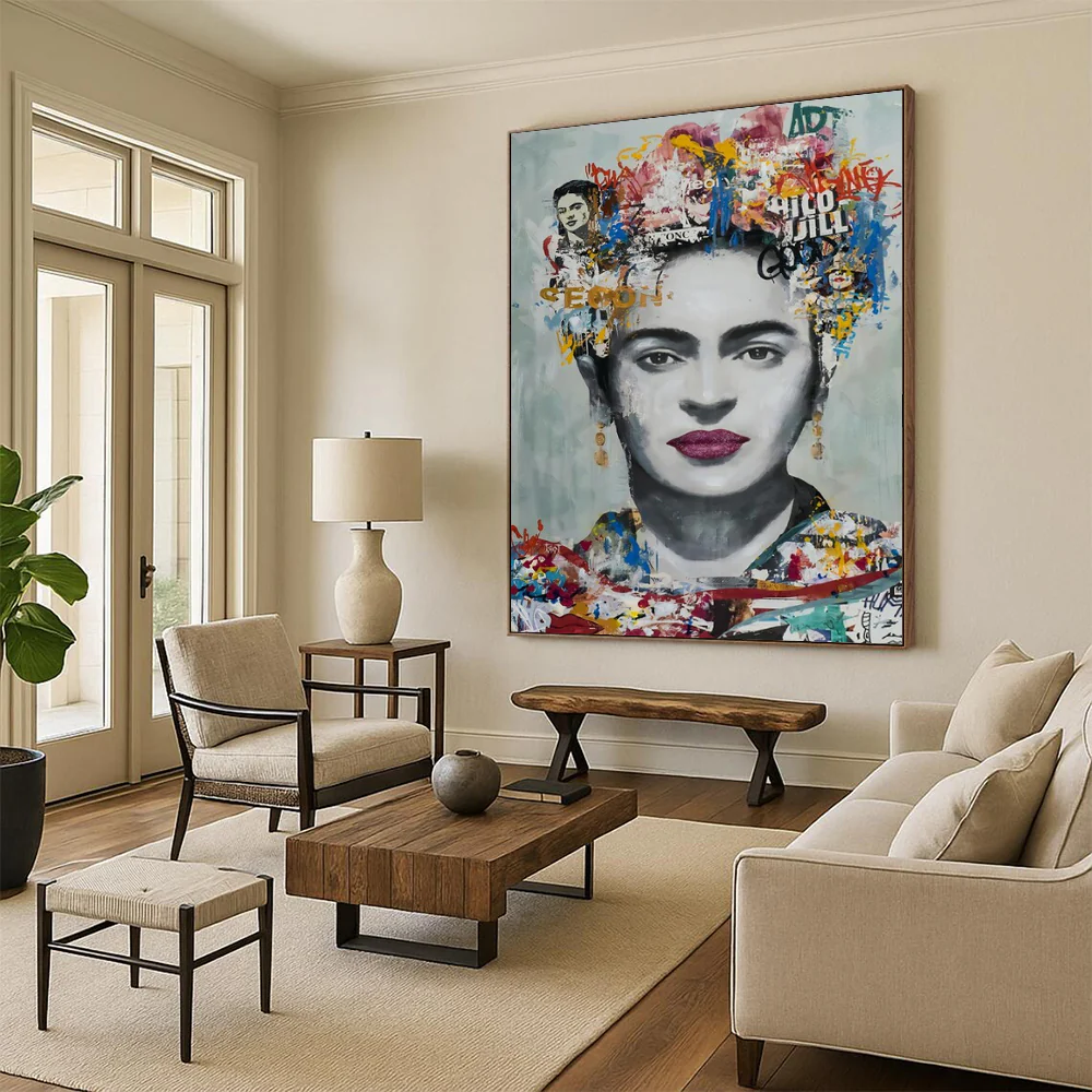 Colorful Mixed - Media Abstract Portrait, Frida - Themed Art for Bohemian Living Room & Art Gallery zfEgfTNf7240 - Image 6