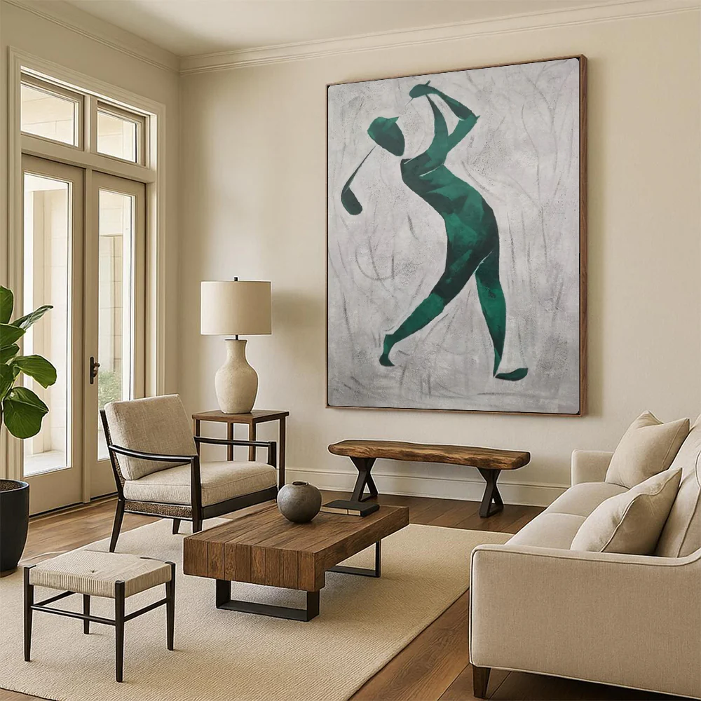 Abstract Painting Green Golfer Silhouette Art for Game Room & Sports Bar Decor EOcPxhoZ5290 - Image 6