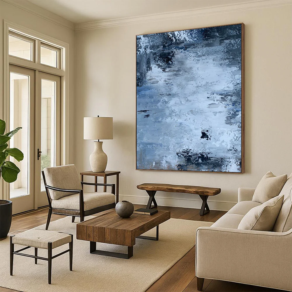 Blue and Gray Abstract Stream – Textured Acrylic Landscape idn071 - Image 6