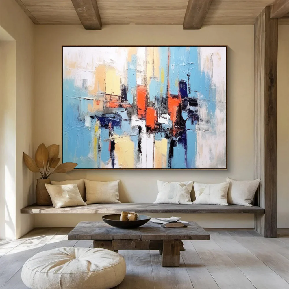 Abstract City Blocks in Bright Hues Abstract acrylic painting YyQ839 - Image 6