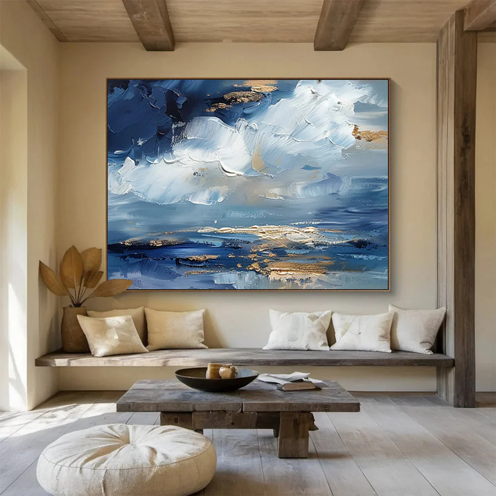 Blue and Gold Sky Abstract Painting on Canvas - “Heavenly Hues” mHu695 - Image 6