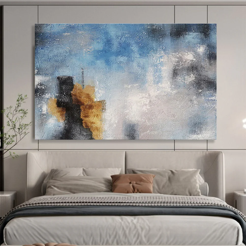 Blue and Gray Abstract Cityscape Painting on Canvas - “Urban Mist” ooA907 - Image 7