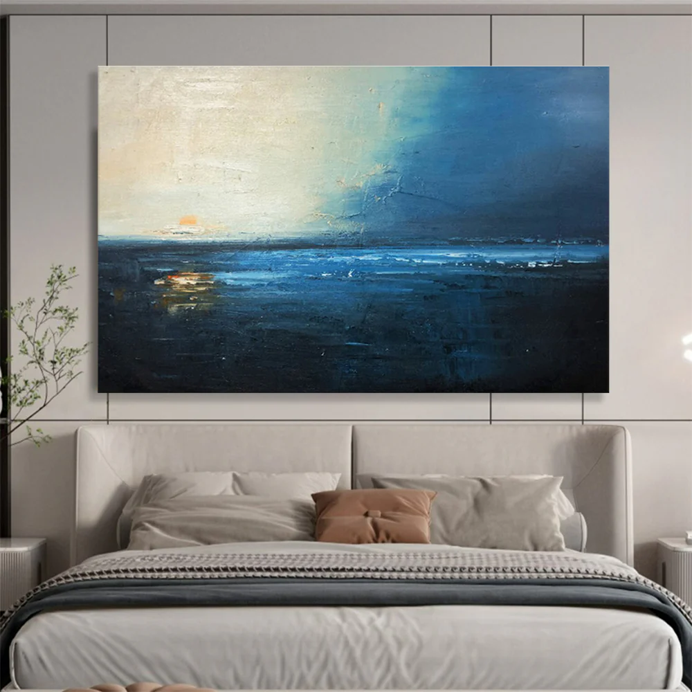 Blue - Toned Coastal Sunset Abstract Painting on Canvas - “Twilight Tide” VUV841 - Image 7