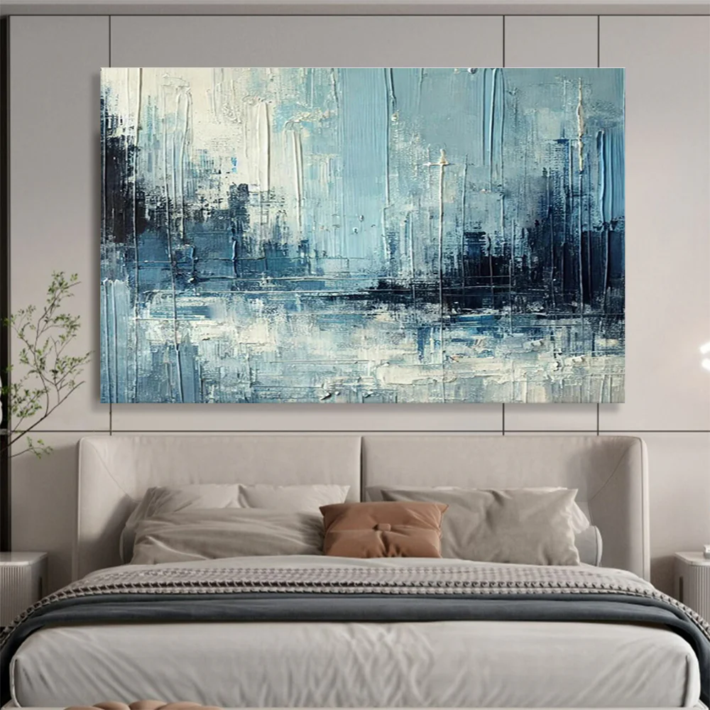 Blue - Gray Urban Abstract Painting On Canvas EZw892 - Image 7