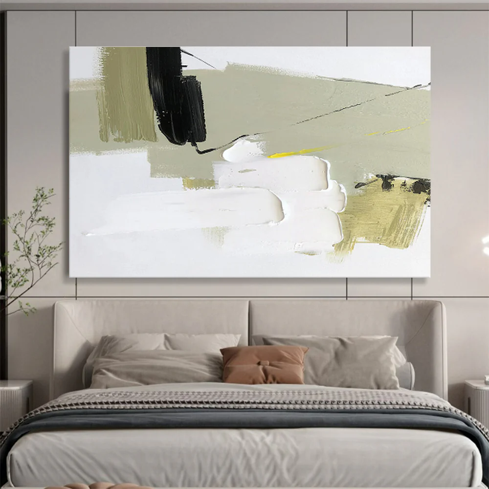 Abstract Painting with Black, White, Green, and Yellow for Modern Office & Creative Nook xIt514 - Image 7