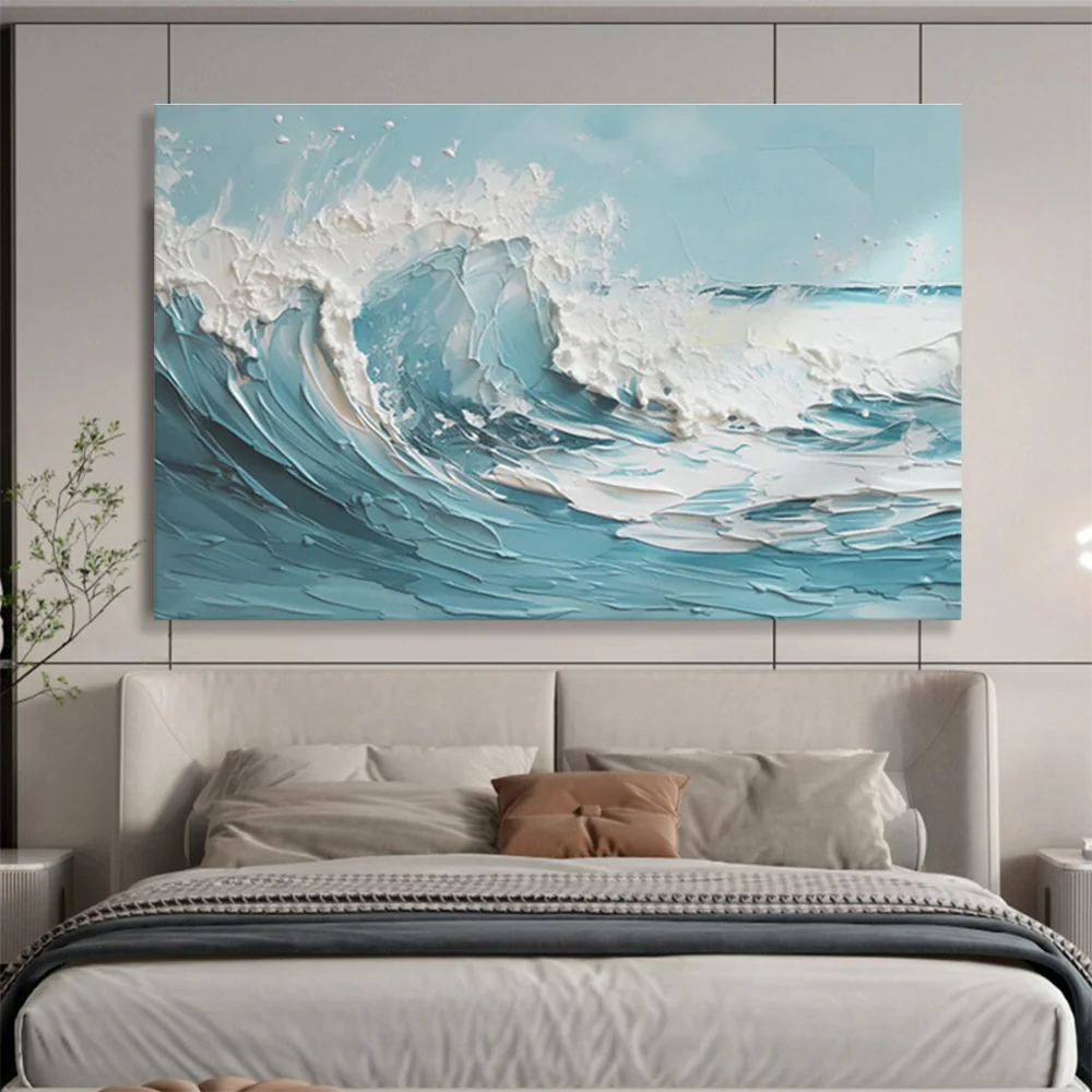 3D Textured Blue & White Wave Abstract Painting - Perfect for Coastal Bedroom & Nautical Restaurant ssz321 - Image 7