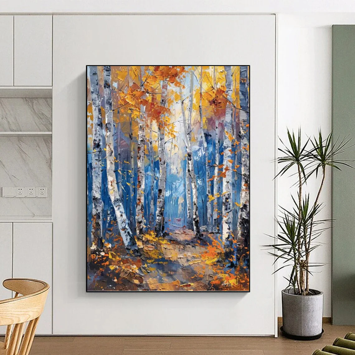 “Autumn Birch Forest” - Golden, Blue, and White Landscape Art on Canvas Icn8952 - Image 7