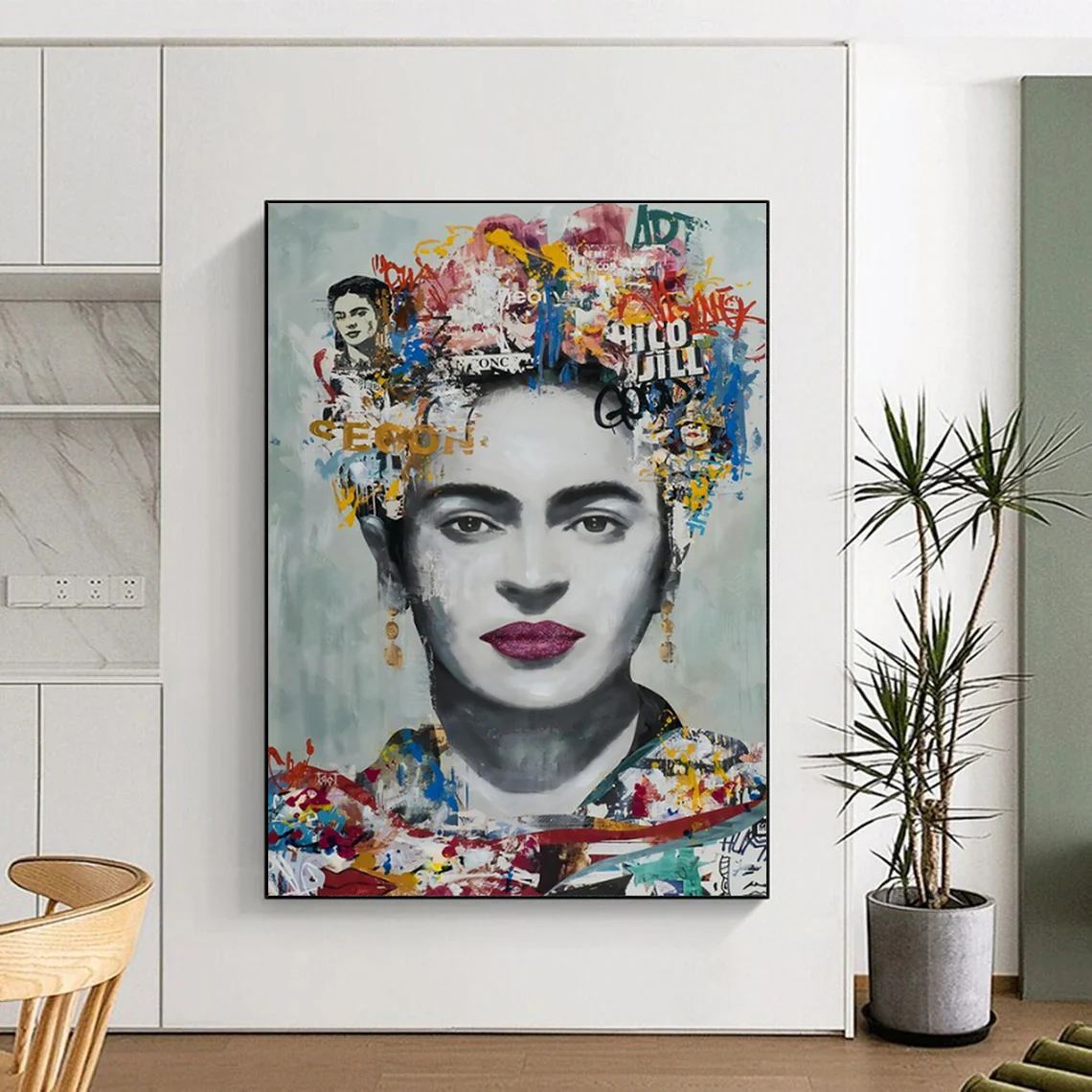 Colorful Mixed - Media Abstract Portrait, Frida - Themed Art for Bohemian Living Room & Art Gallery zfEgfTNf7240 - Image 7