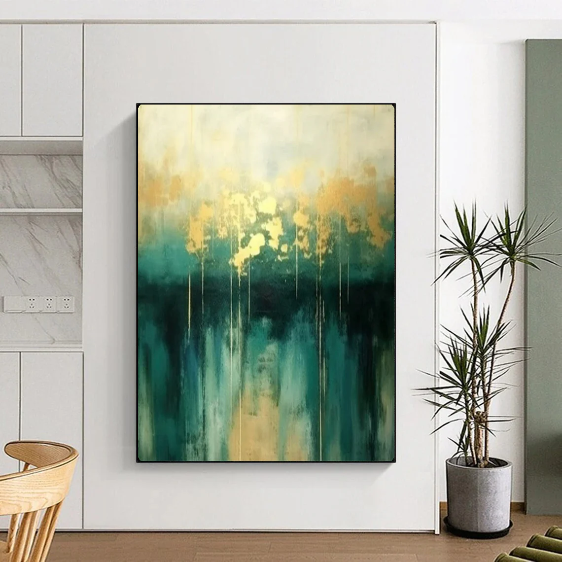 Abstract Painting, Teal & Gold, Elegant Art for Dining Room & Office oLiyHHoD8558 - Image 7