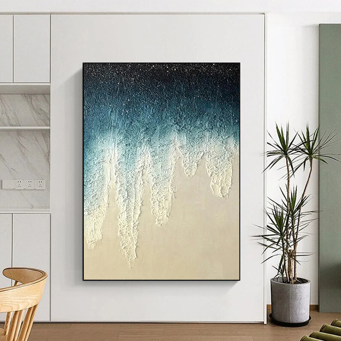 “Gradient Drip Textures” – Top - dark to bottom - light blue - white gradient, with dripping, thick - textured forms. Mph440 - Image 7