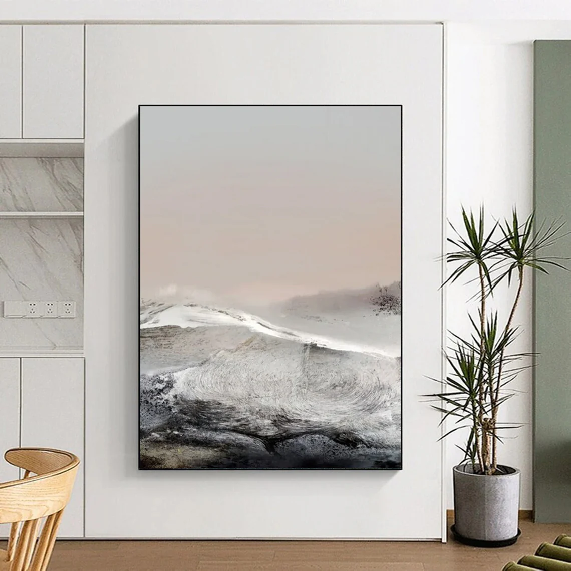 “Frosted Peaks” - Muted grays, whites, soft pinks, wintry mountain landscape xna220 - Image 7