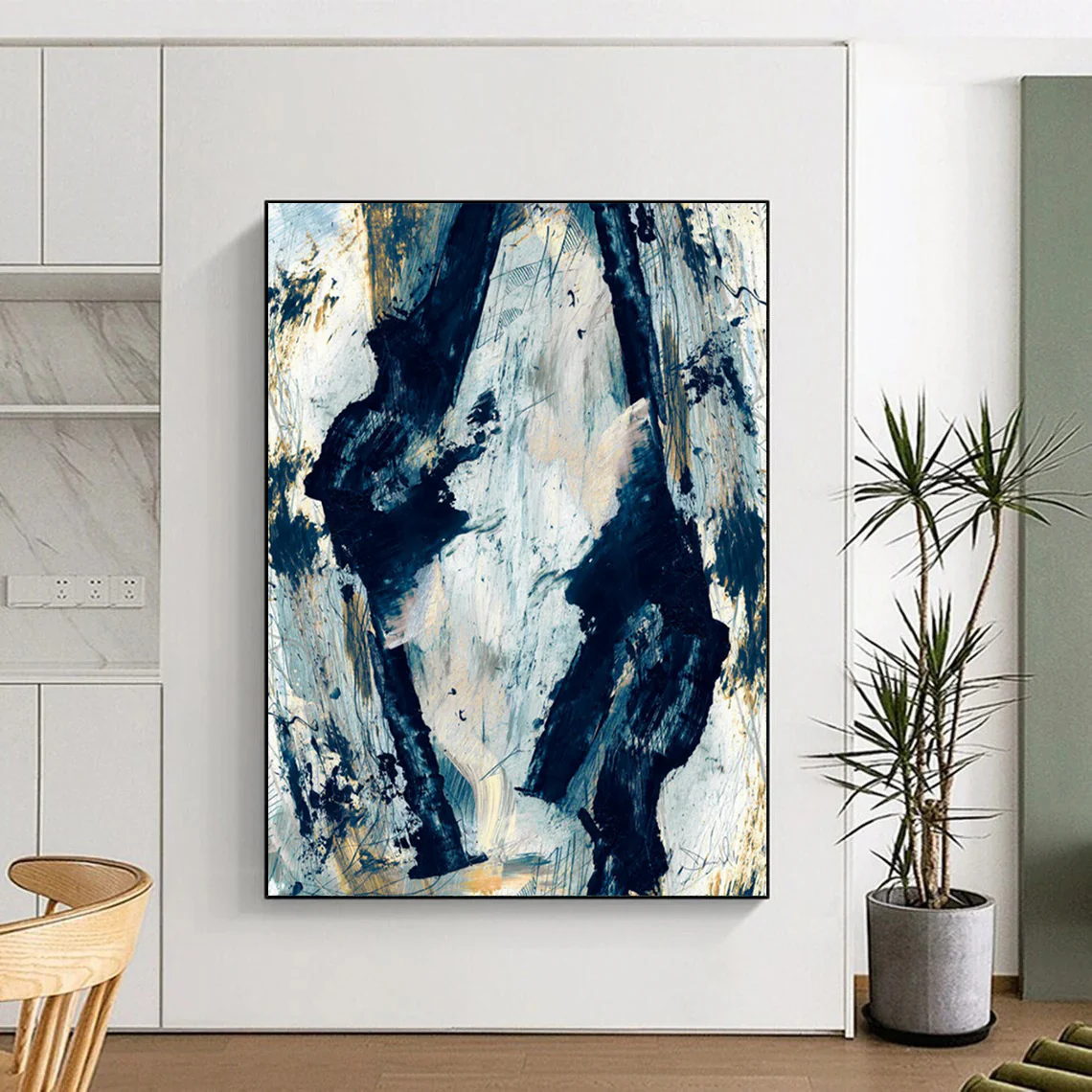 “Echoes of Form” - Blue, white, gold, abstract shapes and textures mHp437 - Image 7